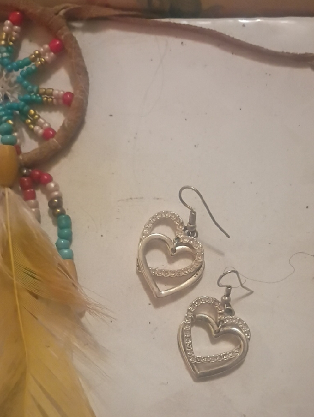 Silver Heart Drop Earrings with Crystal Accents - Women Jewelry